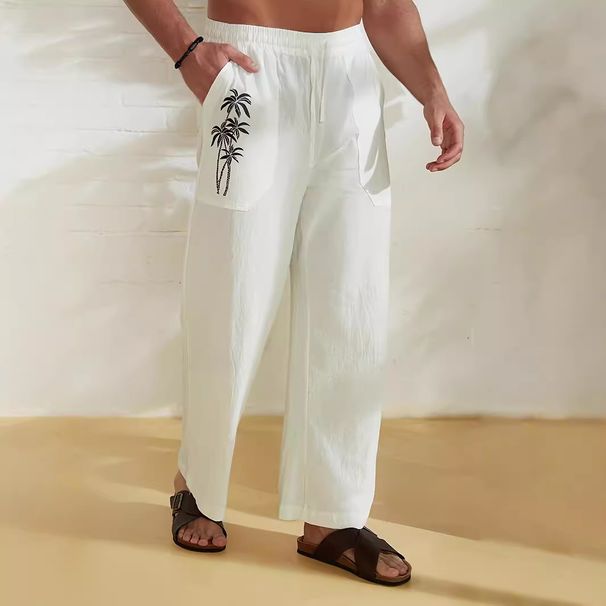 Men's Clothing Men's New Comfortable Casual Loose Wide Leg Pants Coconut Tree Print Beach Pants Trousers_viptrois.com