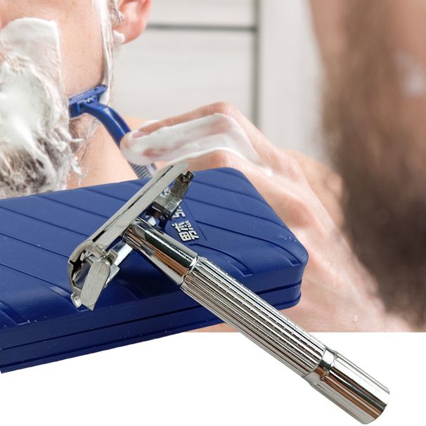 Hislaves 1 Set Blade Razor with Cleaning Brush Double-sided Sharp Manual Beauty Tool Stainless Steel Men Razor Exfoliating Handle for Travel-Blue_viptrois.com