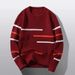 Loom Cross-Border European And American Spring Round Neck Striped 2023 New Export Men's Casual Loose Knitted Sweater_viptrois.com