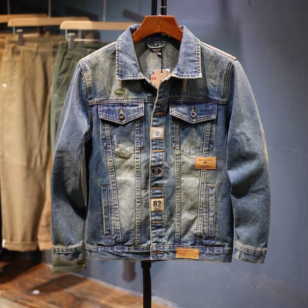 Men's High-End Retro Loose Fitting Denim Jacket Trendy Handsome Spring Autumn Top_viptrois.com