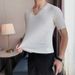 Slim Fit V-Neck Knit Tee – Breathable Summer Cable Stitch Shirt For Men (Beige, White, Black, Coffee)_viptrois.com