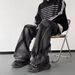 Man's clothing Black vintage furred jeans men's fashion vibe wide-leg pants High street plankton handsome mop pants_viptrois.com