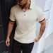 Men's Clothing Summer Textured Men's Shirt Color Blocked Pullover Button Down Knit Short Sleeved Top Apricot White_viptrois.com