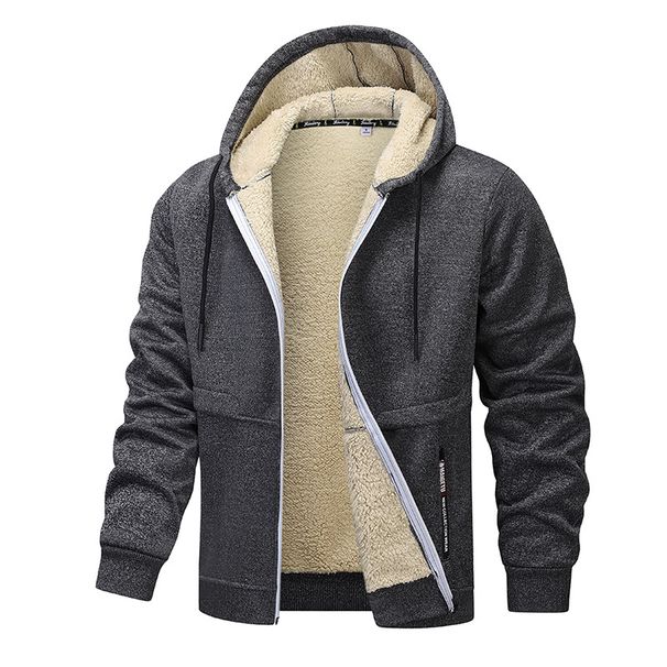 Men's Winter Thickened Warm Fleece Lined Hooded Zip up Jacket Casual Sportswear Sherpa Coat Loose Fit for Cold Weather_viptrois.com