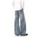 Vintage Washed Denim Jeans For Men And Women, Relaxed Fit Straight Leg Trousers With Button Fly, Comfortable Loose Wide Leg Pants_viptrois.com