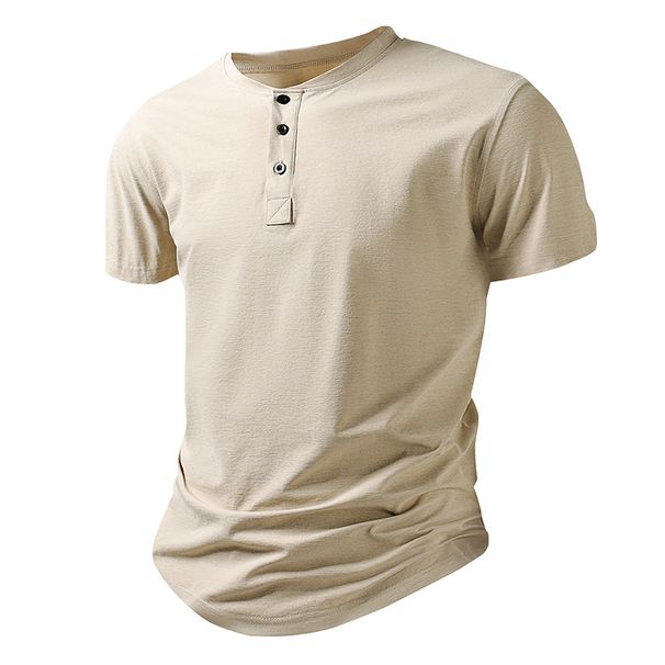 Summer Men's Sports Henley Collar T-Shirt Short Sleeved Moisture Wicking European Size_viptrois.com
