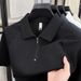 Men's Loose Fit Solid Color Polo Shirt Short Sleeve Casual Split Design Half Zip T-Shirt Summer Collared Top_viptrois.com