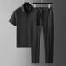 Men's Clothing Summer Ultra Thin Silky Ice Silk Light Luxury Seamless Glued Short Sleeved Shirt Suit Business Casual Sports Two Piece Suit For Men_viptrois.com