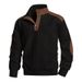 Men's Clothing Half-Zip Button-Up Sweatshirt – Stylish Contrast Trim Stand Collar Top For Casual & Outdoor Wear (S-3XL, Black/White/Khaki)_viptrois.com