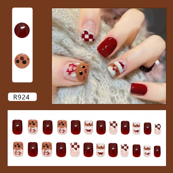 Nails Art & Tools San Yan Festival Elk Plaid White Atmosphere All-match Nail Patch Removable Wear Armor 24 Pieces_viptrois.com