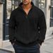 Men's Stand Collar Zip-Up Sweatshirt – Heavyweight Jacquard Pullover (Relaxed Fit, Winter Casual)_viptrois.com