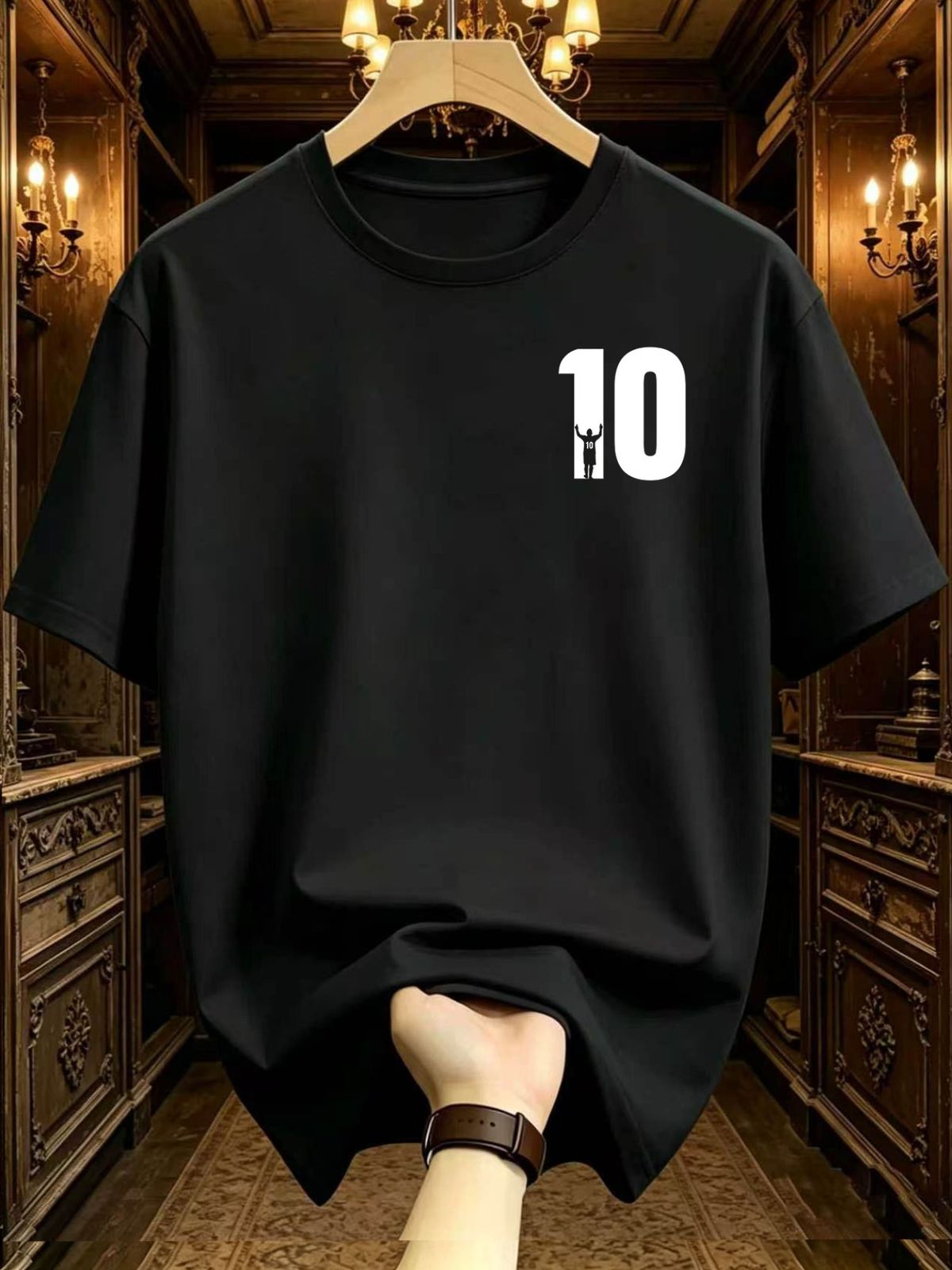 Maglietta Uomo Cotone 180g Stampa Silhouette Calcio Numero 10 Minimalista Maniche Corte Sport Casual Vestibilità Regolare_viptrois.com