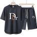 Summer Trendy Men's Sporty Casual Two Piece Set Crew Neck Retro Short Sleeve Suit_viptrois.com