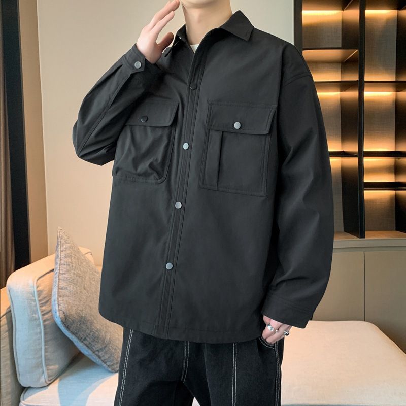 Men's Workwear Jacket - Lightweight Water-Resistant Casual Shirt With Turn-Down Collar (Mocha Brown, Olive Green, Black, Vanilla White)_viptrois.com