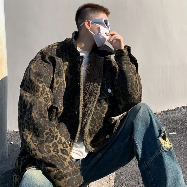 Loom 2024 Retro Reversible Leopard Print Men's Winter Coat Trendy Brand European And American Street Style Cotton Jacket_viptrois.com