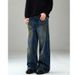 Men's Clothing Retro Deconstructed Distressed Ink Straight Jeans_viptrois.com