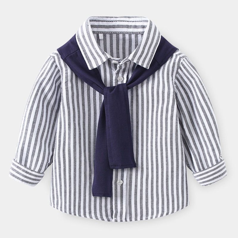 Simple Spring And Fall Fashion Casual Long Sleeve Shirt For Boys Comfortable Children With Cape Striped Top_viptrois.com