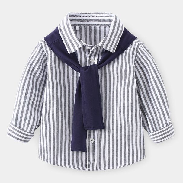 Simple Spring And Fall Fashion Casual Long Sleeve Shirt For Boys Comfortable Children With Cape Striped Top_viptrois.com