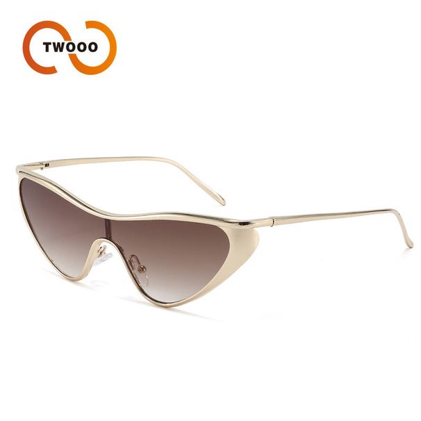 New Metal Cat Eye Frame High Quality Sunglasses One Piece Trendy Sunglasses T1383_viptrois.com