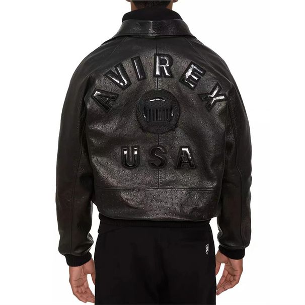Loom Plus Size Sports Casual Flight Suit Men French Sheepskin Ostrich Pattern Embossed A2 Leather Jacket_viptrois.com