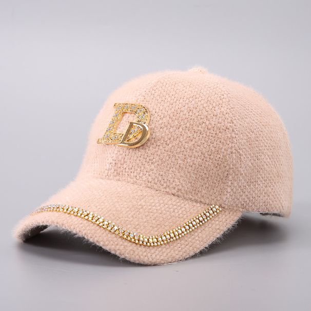 Women's Hats Diamond Double D Letter Baseball Cap For Women Mink Velvet Wide Brim Diamond Warm Hat Fashion Duckbill Cap_viptrois.com