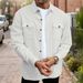 Autumn Men's Solid Color New Waffle Double Pocket Cardigan Button Long Sleeve Casual Shirt_viptrois.com