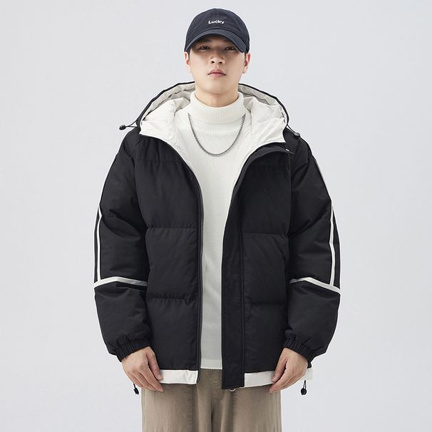 New Color Matching Striped Cotton Clothes Men's Hooded Loose Trend Winter Thickened Warm Youth Cotton-padded Clothes_viptrois.com