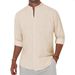 Men's Clothing Loose Casual Men's Linen Breathable Solid Color Simple Long Sleeved Shirt Stand Collar Cotton And Linen Cardigan Men_viptrois.com