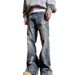 American High Washed Distressed Patchwork Deconstruction Jeans For Men, Loose Slightly Flared, Handsome And Explosive_viptrois.com
