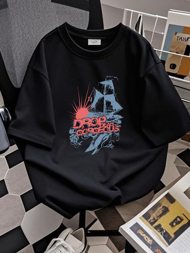 DROP DEAD, GORGEOUS Ghost Ship Emo Screamo Band T-Shirt Fashion Stretched Slightly Designer Clothes Streetwear Unisex Top For Everyday Wear_viptrois.com