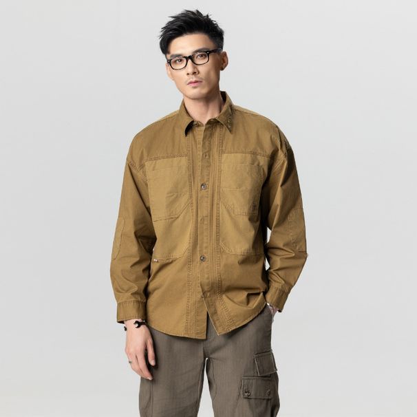 Nordmann High Quality Spliced Work Men's Spring Summer New Style Turn-down Collar Loose Casual Long Sleeve Shirt_viptrois.com