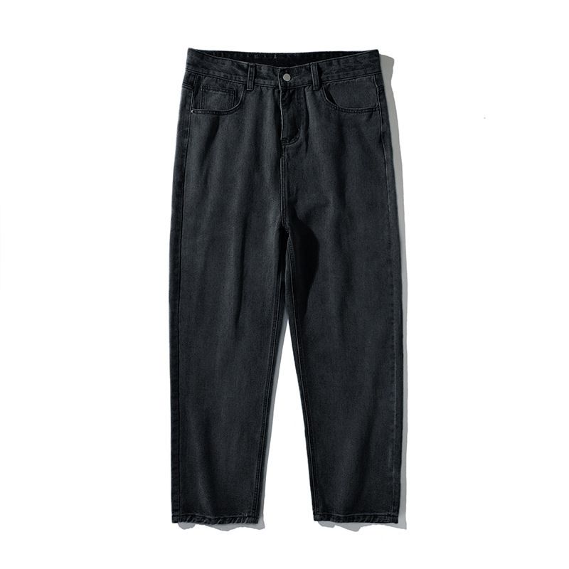 Men's Clothing Korean And Japanese Men's Clothing 2025 Spring New Simple Solid Color Jeans Men's Washed Loose Straight Long Pants_viptrois.com