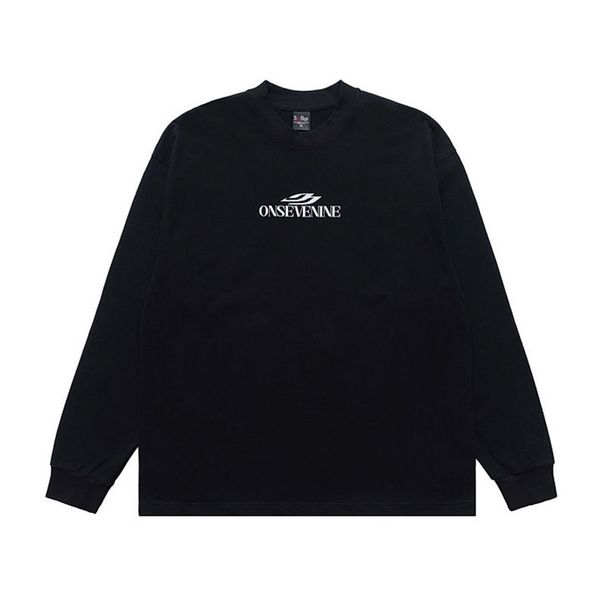 American-style Letter Print Long-sleeve For Men And Women, Autumn Trendy High Street Pure Cotton Black T-shirt_viptrois.com