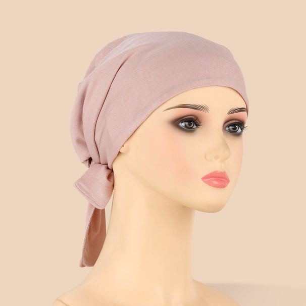 Women's Hijab satin modal cotton bottoming hat solid color elastic lace hat headscarf adjustable_viptrois.com