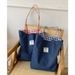 American Style Double-Sided Plaid Denim Canvas Versatile Commuter Tote Bag Reversible Color-Block Handbag_viptrois.com