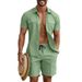 Men's Lightweight Linen-Look Shirt & Shorts Set | Casual Vacation Utility Style Outfit Lightweight & Breathable Fabric_viptrois.com