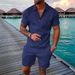 Men's Casual Short Sleeve Polo Set - Zipper Lapel Shirt & Matching Shorts | Solid Color Summer Outfit_viptrois.com