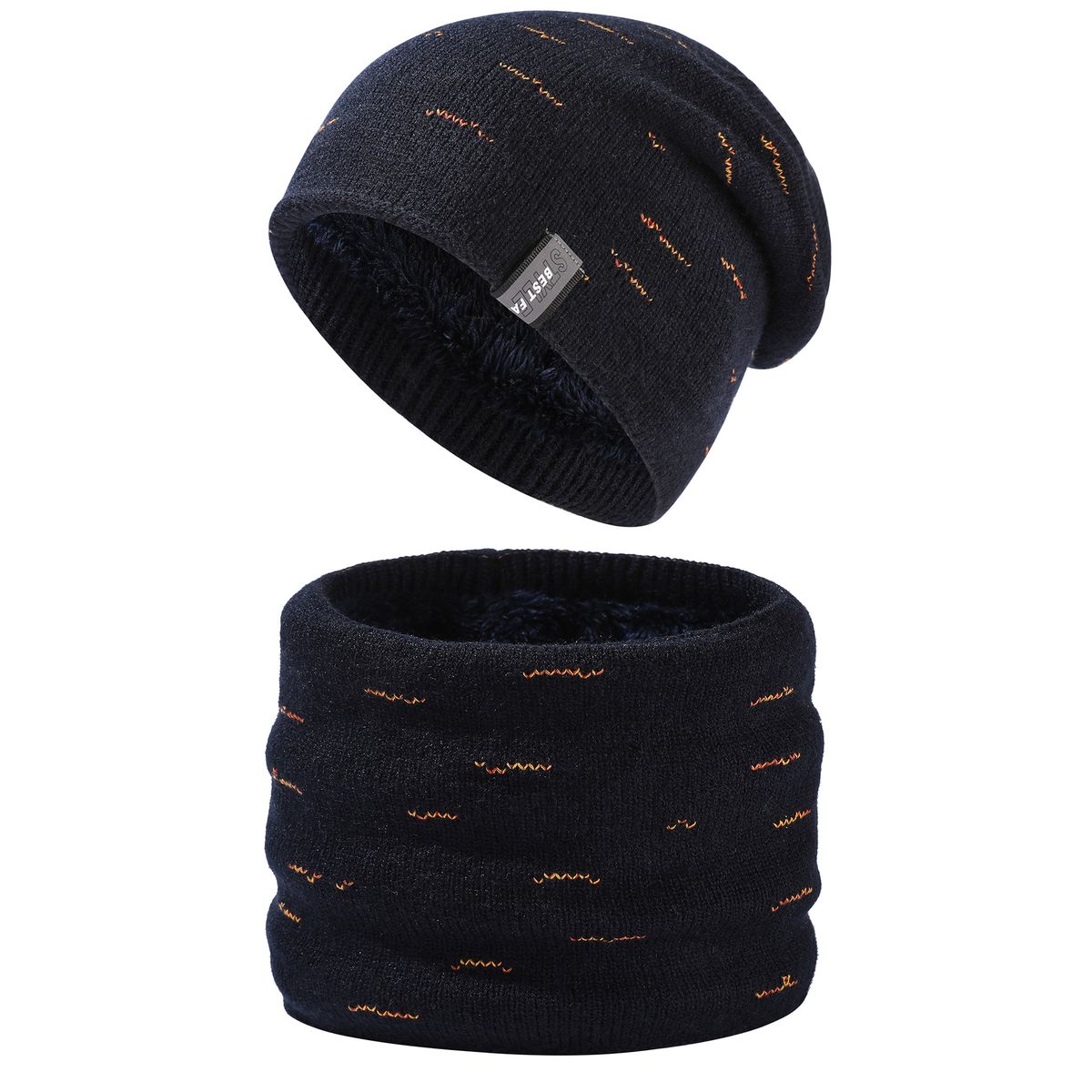 Apparel Accessories in stock Winter fleece-lined Knitted Wool Hat Big Head Men's Fashionable All-match Neck Hat Two-piece Set_viptrois.com