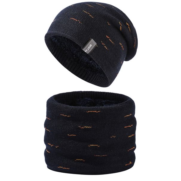 Apparel Accessories in stock Winter fleece-lined Knitted Wool Hat Big Head Men's Fashionable All-match Neck Hat Two-piece Set_viptrois.com
