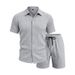 Men's Summer Jacquard Short Sleeve Shirt And Shorts Lounge Set, Breathable Comfort For Relaxation Breathable & Lightweight Fabric_viptrois.com
