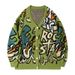 Cartoon Dinosaur Print Sweater – 3D Embossed V-Neck Knit Cardigan For Women & Couples (S-XL, Black/Green/Beige, Rayon-Polyester Blend, Spring Tops)_viptrois.com