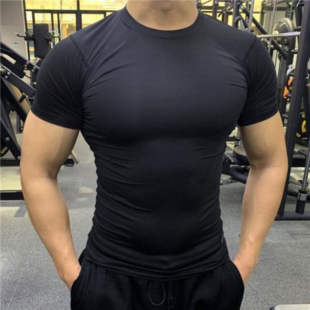 Men's Fitness Clothes Summer Sports Quick Drying Stretch Tights Short Sleeved Sweat Absorbent Training T Shirt Running Fitness Tops_viptrois.com