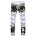 Men's White Camo Print Stretch Jeans Slim Fit Skinny Leg Tactical Style Denim Pants_viptrois.com