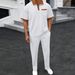 Men's Clothing Waffle Lapel Color Matching Short Sleeved Trousers Two Piece Casual Suit_viptrois.com