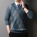Pure Autumn Winter New V-Neck Men's Pullover Base Dad's Diamond Pattern Jacquard Sweetheart Neck Knitted Sweater_viptrois.com