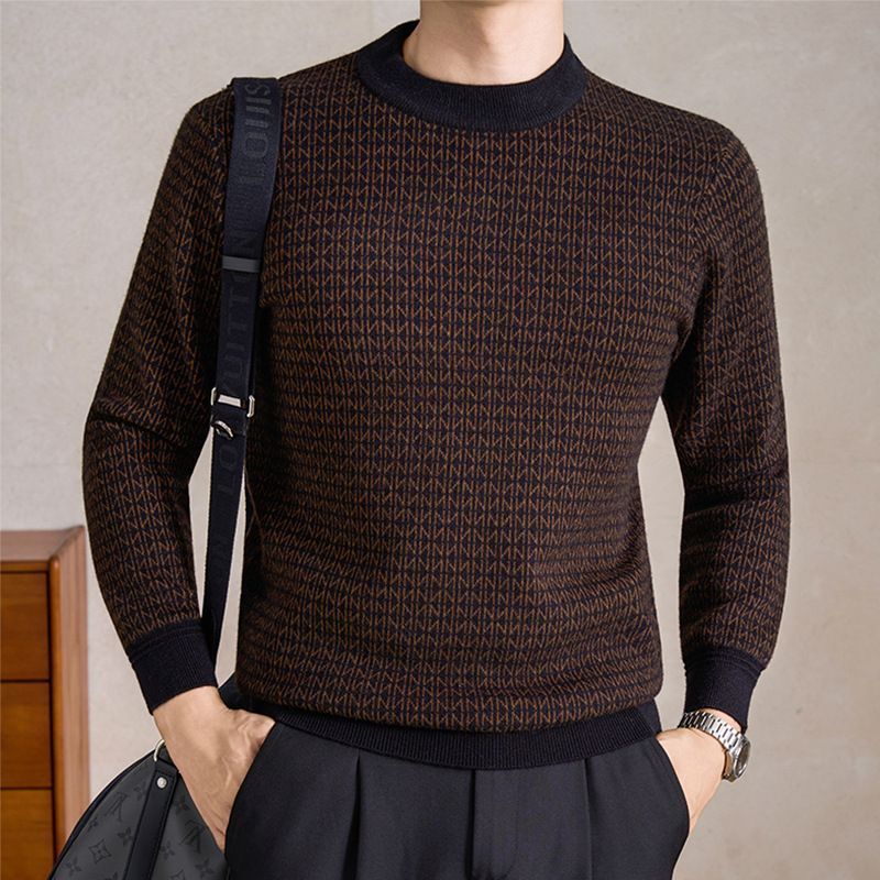 Men's Wool Sweater Winter New Thickened Warm Plaid Jacquard Long-sleeved Sweater Men's_viptrois.com