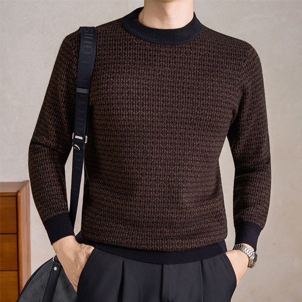 Men's Wool Sweater Winter New Thickened Warm Plaid Jacquard Long-sleeved Sweater Men's_viptrois.com