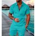Men's Casual Short Sleeve Polo Set - Zipper Lapel Shirt & Matching Shorts | Solid Color Summer Outfit_viptrois.com