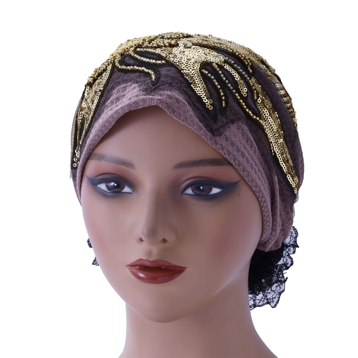 Sunflower Lace Headscarf – Fashionable Sequin Bao Tou Hat For Women (Breathable White Hair Cover, Internet Celebrity Style)_viptrois.com