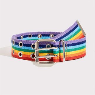 New Nylon Braided Double Exhaust Eyelet Belt Rainbow Stripes Stitching Fashionable And Versatile With Jeans_viptrois.com